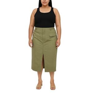 GAP Olive Green High Waisted Front Slit Midi Utility Straight Pencil Skirt Sz 30